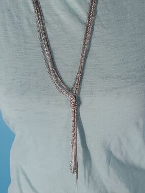 Vintage Express Silver Tone and Pink Beads 24 Inch 4 Strand Y  Necklace Jewelry